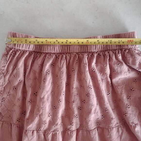 Solitaire dusty rose pink tiered eyelet cotton midi skirt approx Small - Picture 9 of 11